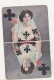 Bnk cp Carte postala - carti de joc - Dama de inima neagra - circulata Bacau 1905 - uzata