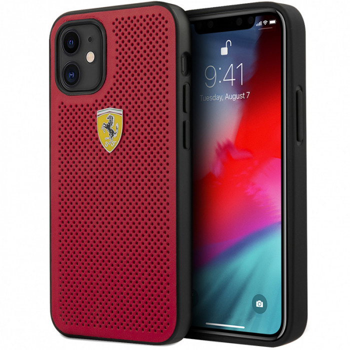 Husa Plastic - Piele Ferrari Off Track Perforated pentru Apple iPhone 12 mini, Rosie FESPEHCP12SRE