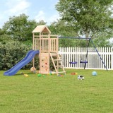Set Joacă Exterior Lemn Masiv Pin vidaXL, Tobogan, Leagăn Dublu, Scară, Perete Cățărări, Groapă Nisip, 446x186x214 cm, +3 Ani