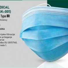 Masca Medicala Type Iir - Standard En14683, 3 Straturi, Unica Folosinta, 50 Buc/set - Alb/albastra