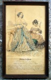 T.064 TABLOU GRAVURA PRINT COLOR ALBASTRU MODES DE PARIS 1838 MODA FASHION