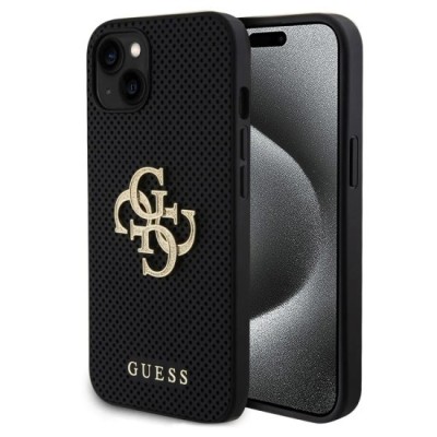 Husa pentru iPhone 15 / iPhone 14 / iPhone 13 - Guess Leather Perforated 4G (GUHCP15SPSP4LGK) - Black foto