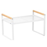 Raft metalic multifunctional Pufo Simple cu 2 nivele pentru depozitare si organizare in bucatarie sau baie, 51 cm, alb