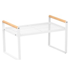 Raft metalic multifunctional Pufo Simple cu 2 nivele pentru depozitare si organizare in bucatarie sau baie, 51 cm, alb
