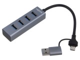 Hub USB 3.0 LOGILINK, 4 porturi USB A și USB C, gri