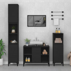 Set mobilier de baie, 3 piese, negru, lemn compozit foto