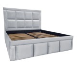 Pat tapitat Premium, 140/200 cm, gri deschis mat 243, cu somiera metalica rabatabila si spatiu de depozitare