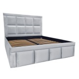 Pat tapitat Premium, 180/200 cm, gri deschis mat 243, cu somiera metalica rabatabila si spatiu de depozitare