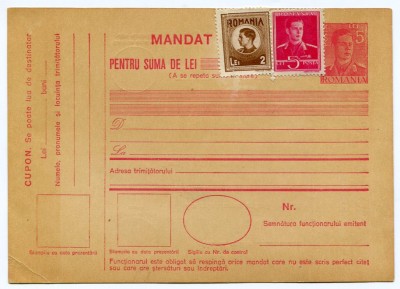 Mandat postal interbelic Mihai 1 foto