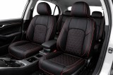 Set Huse Auto universale luxoase din piele ecologica, Negru-Rosu pentru scaunele din fata si din spate