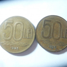 2 Monede 50 lei 1993 si 1996 bronz , cal. buna si f. buna