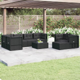 Set mobilier de gradina cu perne, 8 piese, negru, poliratan