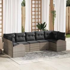 vidaXL Set de canapele pentru grădină cu pernă 7 pcs Gri Rattan poli 3354858
