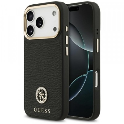 Husa MagSafe pentru Apple iPhone 17 Pro, Guess, Grained Strass Logo, Neagra foto