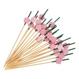 Scobitori din bambus cu flori &ndash; Set de 24 bucăți, 12 cm, CMCLASS