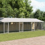 VidaXL Cușcă c&acirc;ini cu acoperiș și uși, gri, 12x2x2 m, oțel galvanizat