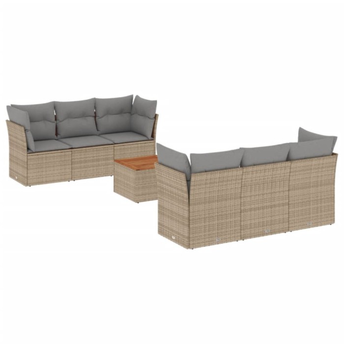 Set canapele de gradina, 7 piese, cu perne, bej, poliratan