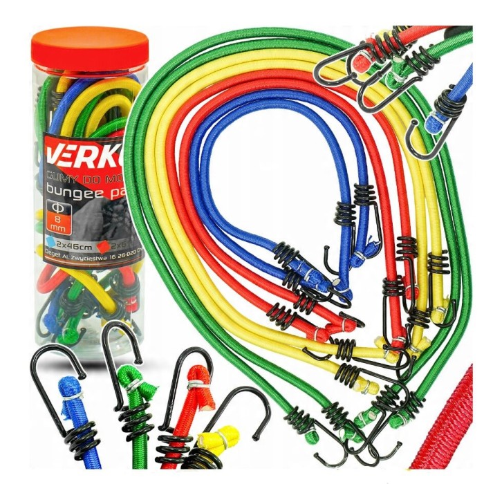 Carlige din cauciuc de fixare pentru bagaje, 8 mm, 8 piese, multicolore, Verke