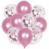 Set 10 Baloane Confetti Roz Deschis 30cm Ropet - Aniversare, Nunta, Botez, Petrecere - Baloane Decorative Evenimente Speciale