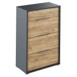 Cumpara ieftin Comoda 4 sertare mdf gri grafit maro stejar artisan Rioma 75x38x112.2 cm