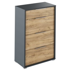Comoda 4 sertare mdf gri grafit maro stejar artisan Rioma 75x38x112.2 cm