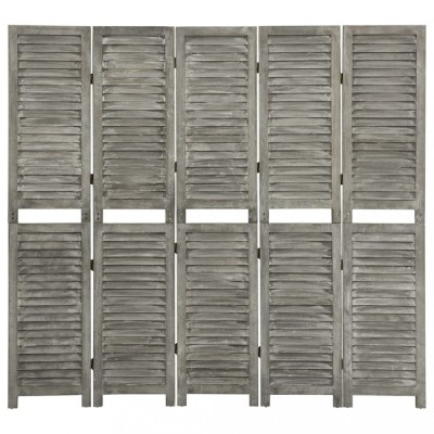 vidaXL Separator cameră cu 5 panouri, gri, 179x166 cm, lemn masiv foto