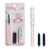 Set Stilou, Model Z&acirc;nă, Roz, 2 Rezerve Cerneală, V&acirc;rf Multicolor, Oem