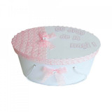 Cutie trusou botez personalizata, decor dantela roz, Denikos&reg; 216