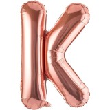 Balon folie metalizata litera k, flippy, 100 cm, umflati cu heliu sau aer, ambalaj individual, pai inclus, rose gold