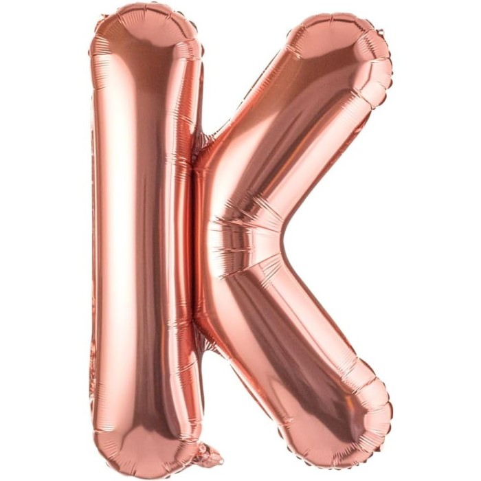 Balon folie metalizata litera k, flippy, 100 cm, umflati cu heliu sau aer, ambalaj individual, pai inclus, rose gold