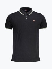 Tricou polo barbati cu logo si detalii contraste, din bumbac, Negru, L