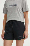 New Balance pantaloni scurti femei, culoarea negru, cu imprimeu, high waist, WS41550BK