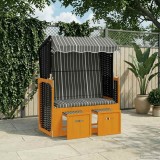 vidaXL Scaun de plajă cu baldachin, negru/gri, poliratan și lemn masiv 318657