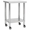 Masă de lucru bucătărie vidaXL, 60x30x85 cm, inox, cu roți, pentru restaurant, școală, spații comerciale