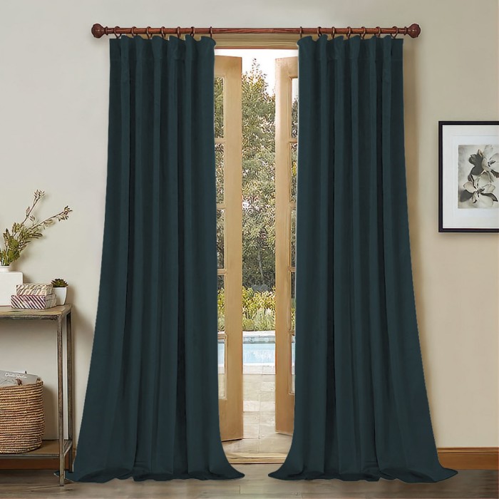Draperie din catifea cu rejansa din bumbac tip fagure, Madison, 150x270 cm, densitate 700 g/ml, Denim, 1 buc