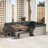 Set de Sofa de Grădină vidaXL 12 Piese cu Perne Gri Ratan Poliat, Set de Dining pentru Grădină vidaXL 3 Piese cu Perne Gri Ratan Poliat