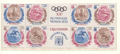 Monaco 1972 Mi 1045/48 block of 10 MNH - Jocurile Olimpice vara, Munchen foto