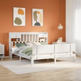 Cumpara ieftin Pat cu bibliotecă fără saltea, alb, 200x200 cm, lemn masiv pin
