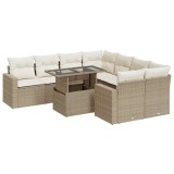 Cumpara ieftin Set canapele de gradina, 9 piese, cu perne, bej, poliratan
