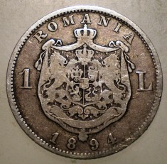 R.037 ROMANIA CAROL I 1 LEU 1894 ARGINT foto