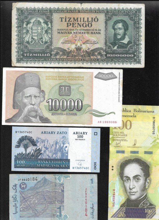 Set 5 bancnote de prin lume adunate (cele din imagini) #359