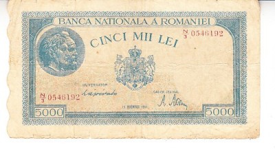 B12 - Bancnota Romania - 5000 lei - emisiune 15 decembrie 1944 foto