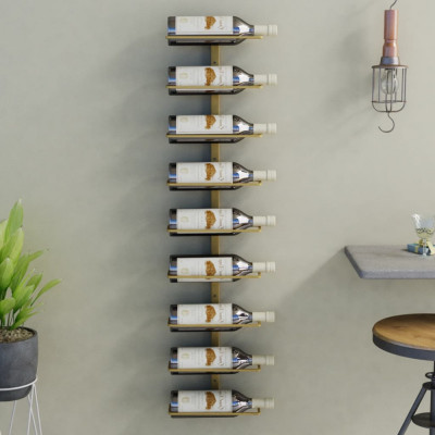vidaXL Suport sticle de vin, de perete, 9 sticle, auriu, fier foto