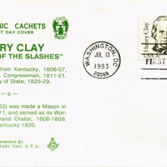 United States 1983 Masonic Cover HENRY CLAY - FIRST DAY OF ISSUE FDC K.298