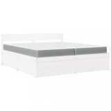 Cumpara ieftin Pat cu sertare si saltea, alb, 200x200 cm, lemn masiv pin