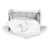Lenjerie patut Lorelli, 7 piese, 60 x 120 cm, Elephant Stars Grey, Elefanti, Alb/Gri