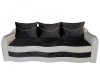 Canapea Extensibila Simona Negru Alb 225cm, Lada Depozitare, Stofa Catifelata + Piele Ecologica, Arcuri Relaxa, 3 Perne Decorative