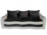 Cumpara ieftin Canapea Extensibila Simona Negru Alb 225cm, Lada Depozitare, Stofa Catifelata + Piele Ecologica, Arcuri Relaxa, 3 Perne Decorative