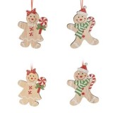 Set Ornamente Brad de Craciun Figurine din Lemn Om de Turta Dulce Om de Zapada 6cm - 8buc, CMCLASS