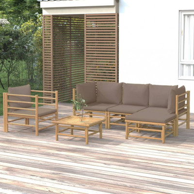 vidaXL Set mobilier de grădină cu perne gri taupe, 6 piese, bambus foto
